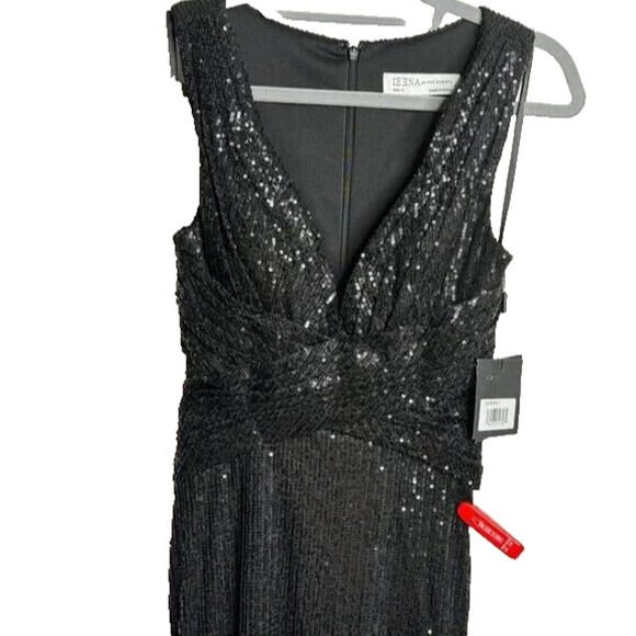 NWT Mac DUGGAL 26598 Black Sequin Sheath High Leg Slit Fitted Gown Dress Size 8 - Picture 4 of 6
